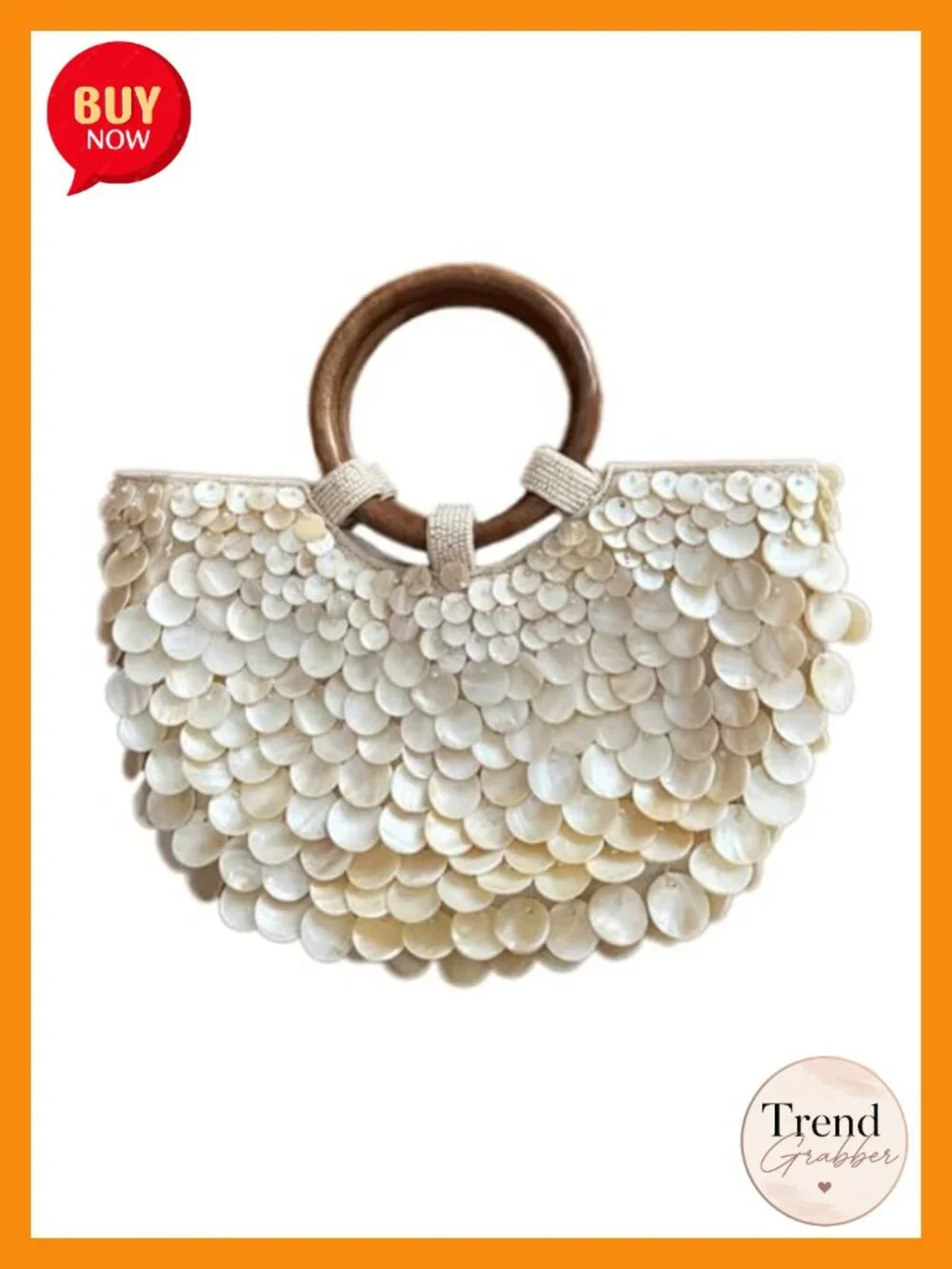 Handmade Shell Beaded Clutch Purse with Chain Shoulder Strap